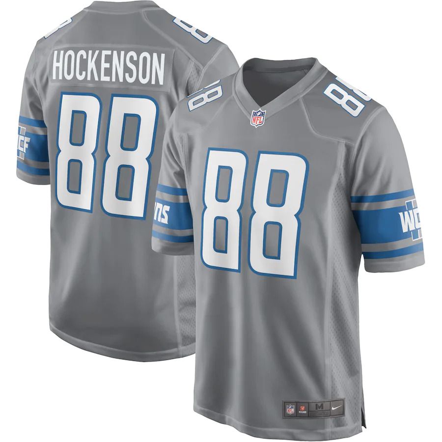 Men Detroit Lions 88 T.J. Hockenson Nike Silver Game NFL Jersey
